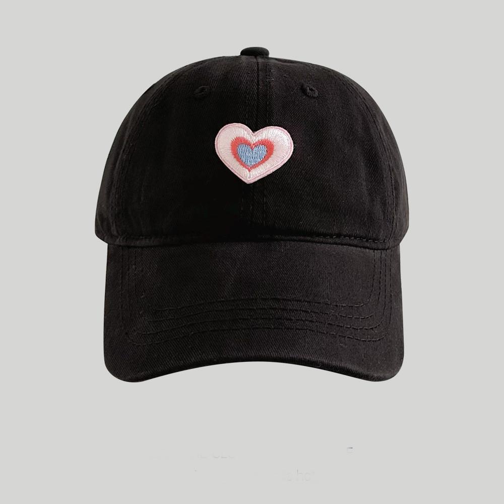 Korean Style Heart Embellished Baseball Cap Women Cotton Summer Sun Hat With Wide Brim