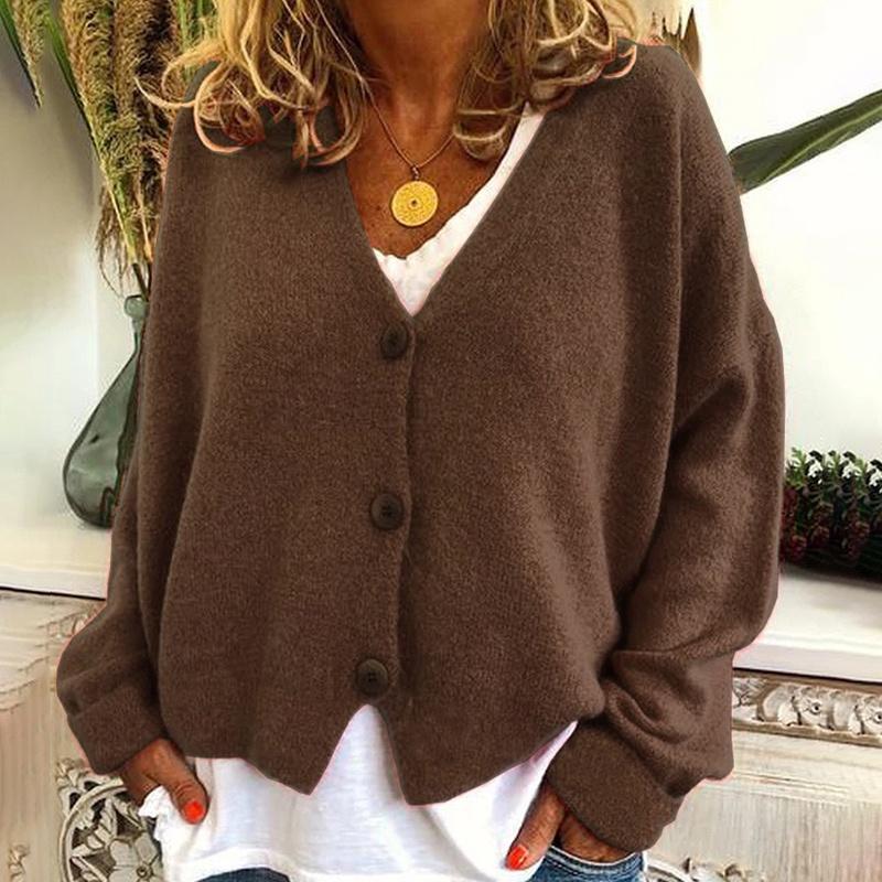 Strikket Enkel Damefrakk Cardigan Dame Knapper Løs Genser Genser Størrelse Plus