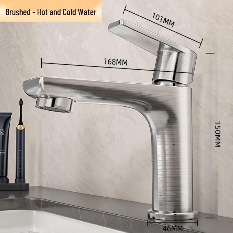 Stainless Steel Brushed Hot & Cold Basin Faucet Bathroom Kitchen Tap Accessories