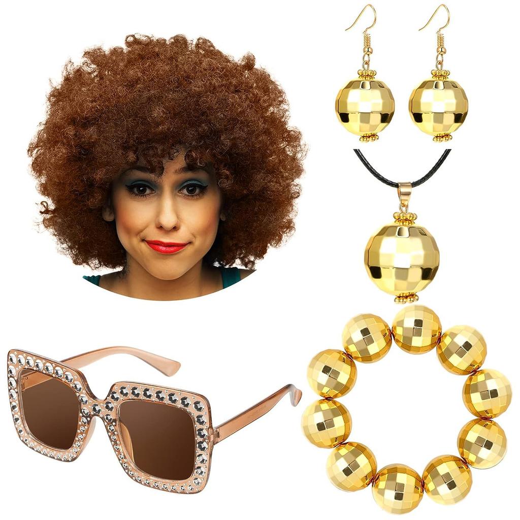 Kostümset mit Schwarz, Sonnenbrille, Halskette, Ohrringen und Armband