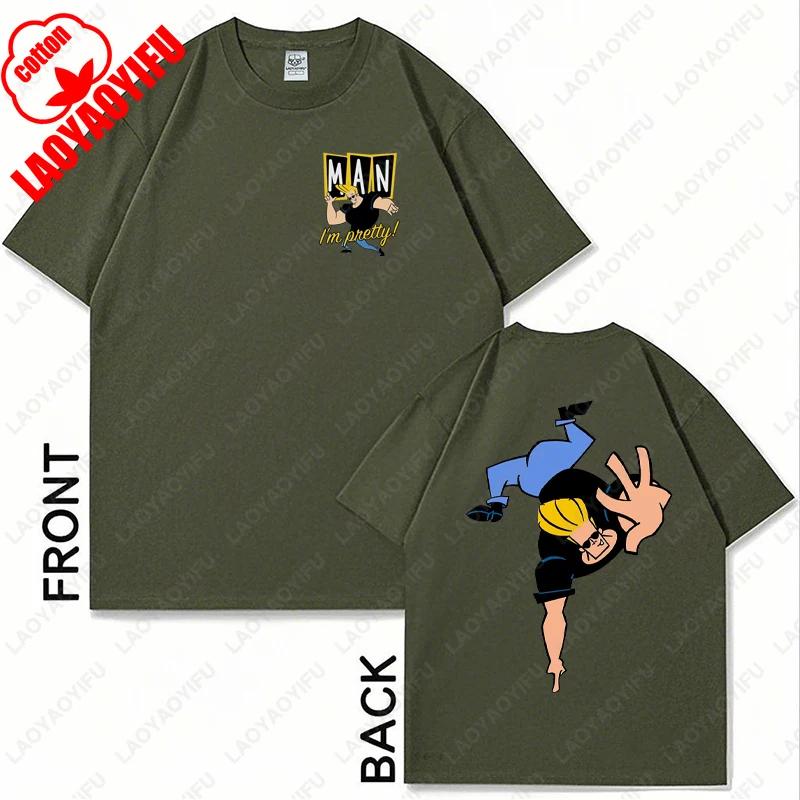 Vintage Cartoon Network Johnny Bravo Was Here Reckless Cotton Tshirt Im Pretty Graphic Print Tops Unisex Women Streetwear Tee Gift