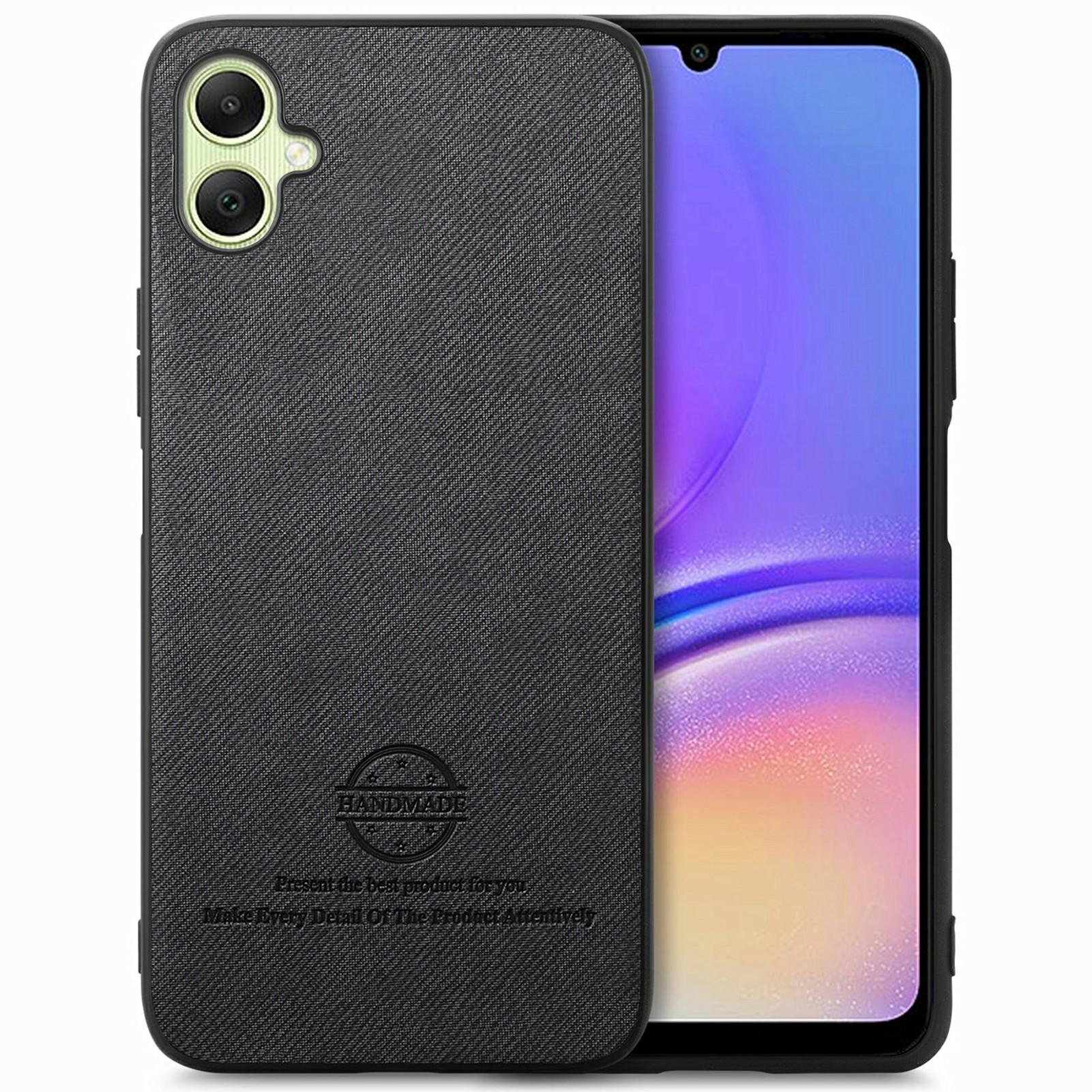 

For Samsung Galaxy A06 4G Case Cloth Texture Leather+PC+TPU Anti-Drop Phone Cover Black