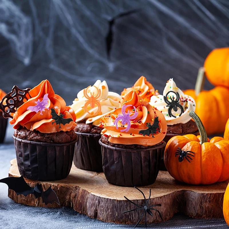 50 ks Halloweenový pavouk lebka netopýr prsten assortiment kostýmová rekvizita - Strašidelné party laskominy a ozdoby na cupcaky