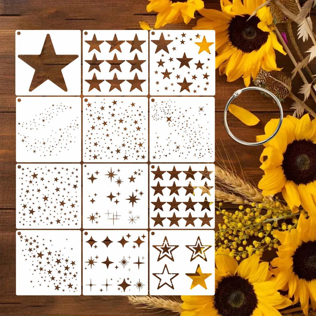 12 Pieces/set, Sparkling Star Template, Star Background Craft Template, Mixed Media Template, Card Drawing Template, Creative DIY Drawing Tool