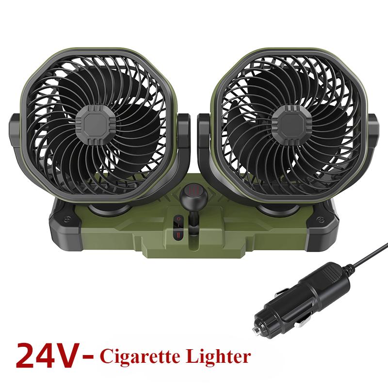 

Hipacool 5V/12V/24V Car Dual-Head Fan Vehicle Cooling Fan 2 Wind Speed 360° Rotatable USB Cigarette Lighter Fan Summer Cooler