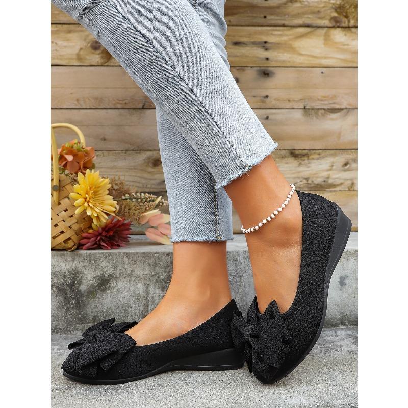 Plus Size Flat Casual Single Shoes Women's Suede Bow Round Toe