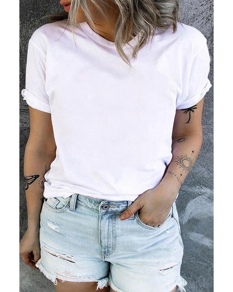 Azura Exchange White Round Neck Rolled Sleeve Plus Size T-shirt