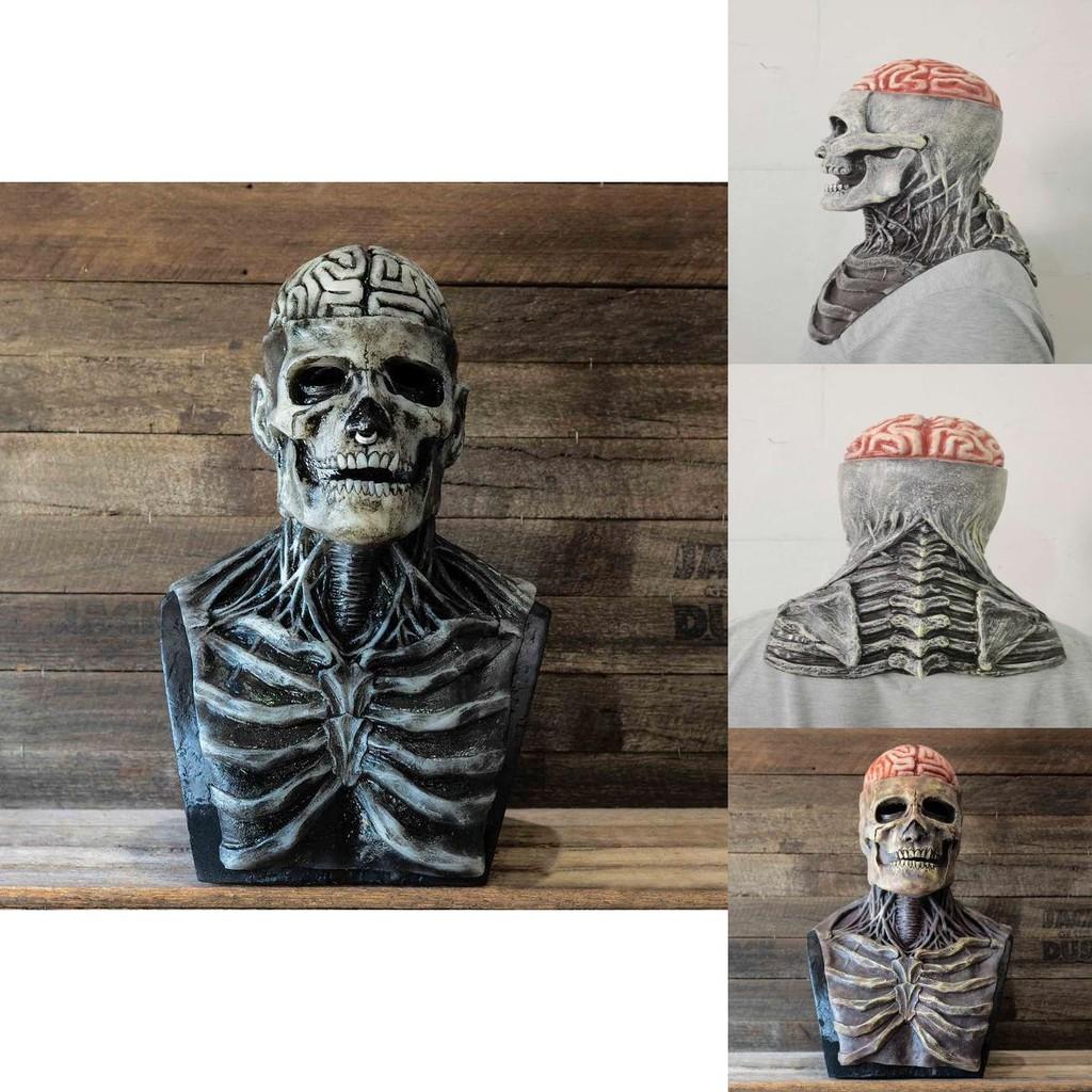 Gruselige Skelett Biochemische Maske für Halloween-Feierlichkeiten Vollständige Silikonkopfbedeckung mit Hut