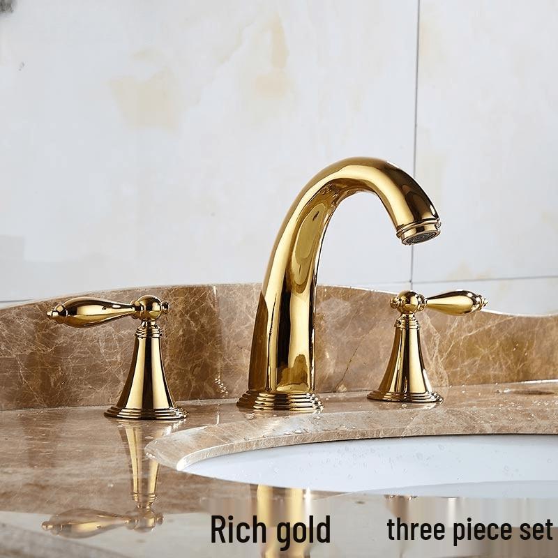 Full Copper Antique Black & Gold Widespread Bathroom Faucet Set