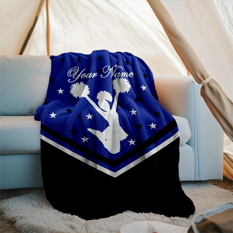 1PC Custom Name Cheerleader Banner Outdooor Flannel Blankets Patterns Throw Blanket All-Season Soft Gift for Couch, Bed, Camping Gifts