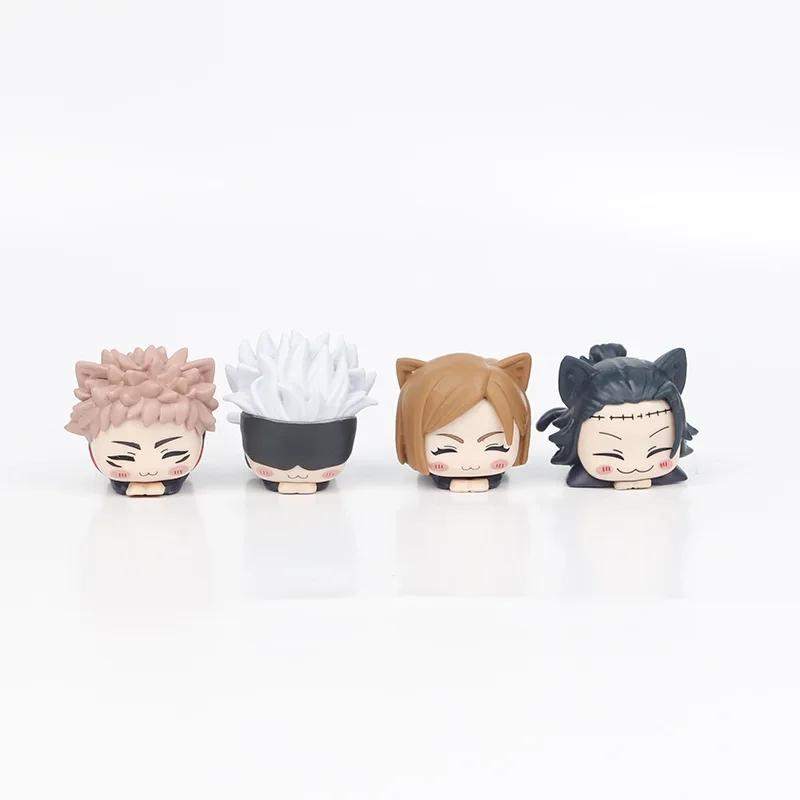 6CM Jujutsu Kaisen Anime Figur Itadori Yuji Satoru Gojo Sovende Katt PVC Q Versjon liggende 4 stk/Sett Modell Leker Gave Samling