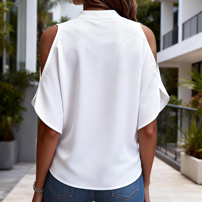 2026 Women's Off-the-Shoulder High-End Solid Color Short Sleeve Loose Shirt Base Layer