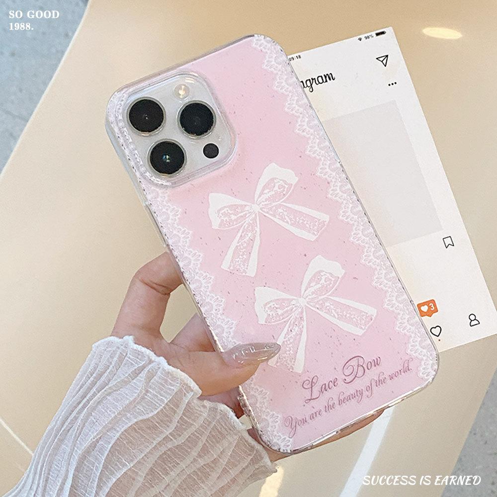 Ins French Bow Suitable for IPhone 16 Protective Case Apple 14 Mobile Phone Case 13 High End Lace 15 Bracelet