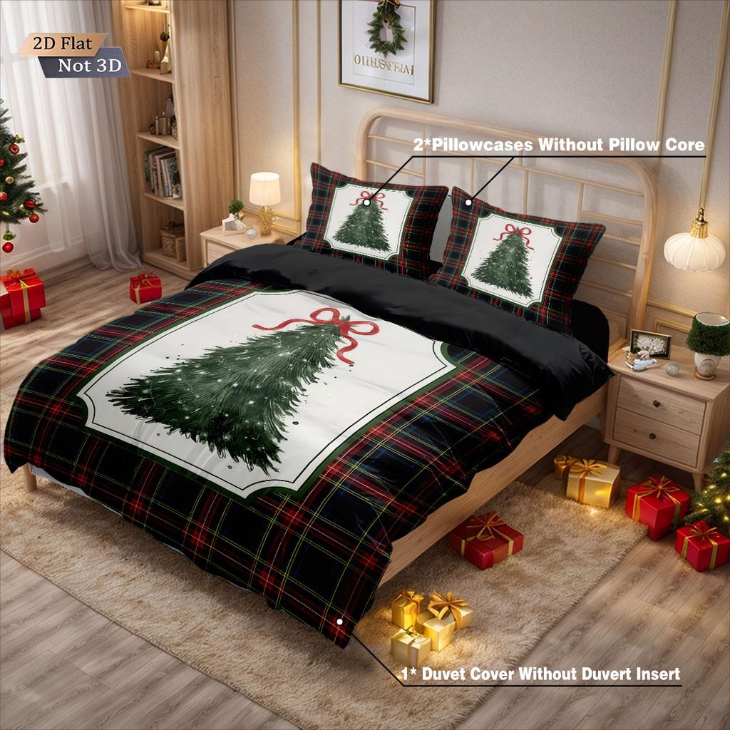 3pcs Christmas print cartoon Christmas tree print coreless down comforter set comfortable bedroom bedding holiday decoration