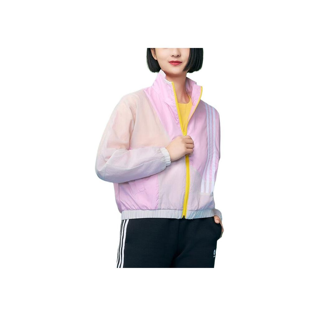 Adidas Neo Vintage Color Block Striped Sports Jacket Women Jacket Off-White Pink HF7328