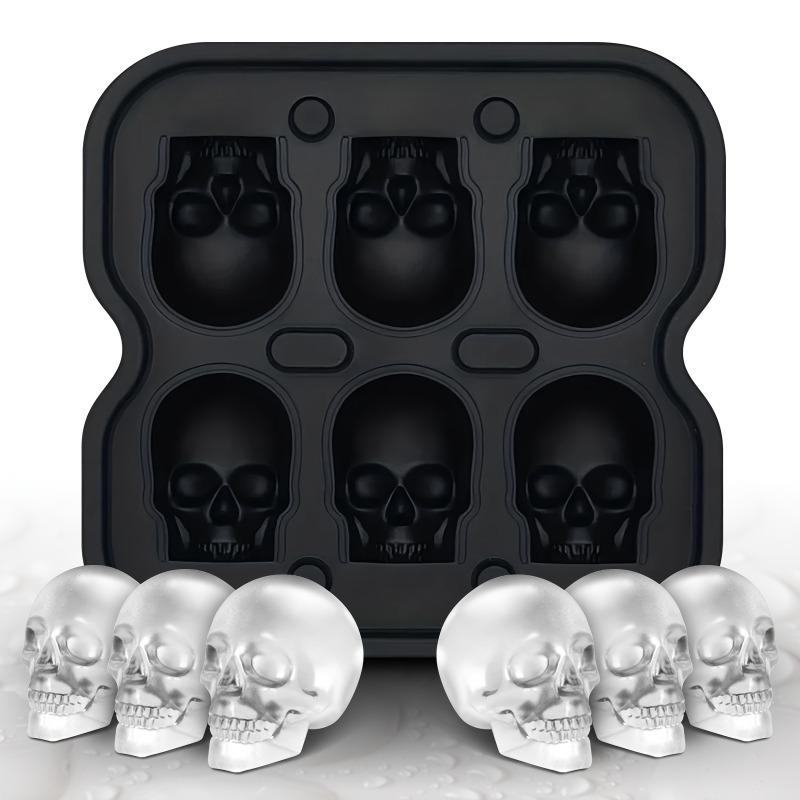 Kreative 6-Kammer Totenkopf-Silikon-Eiswürfelform, Lebensmittelechte Wiederverwendbare Eisform für Whiskey, Cocktails, Party