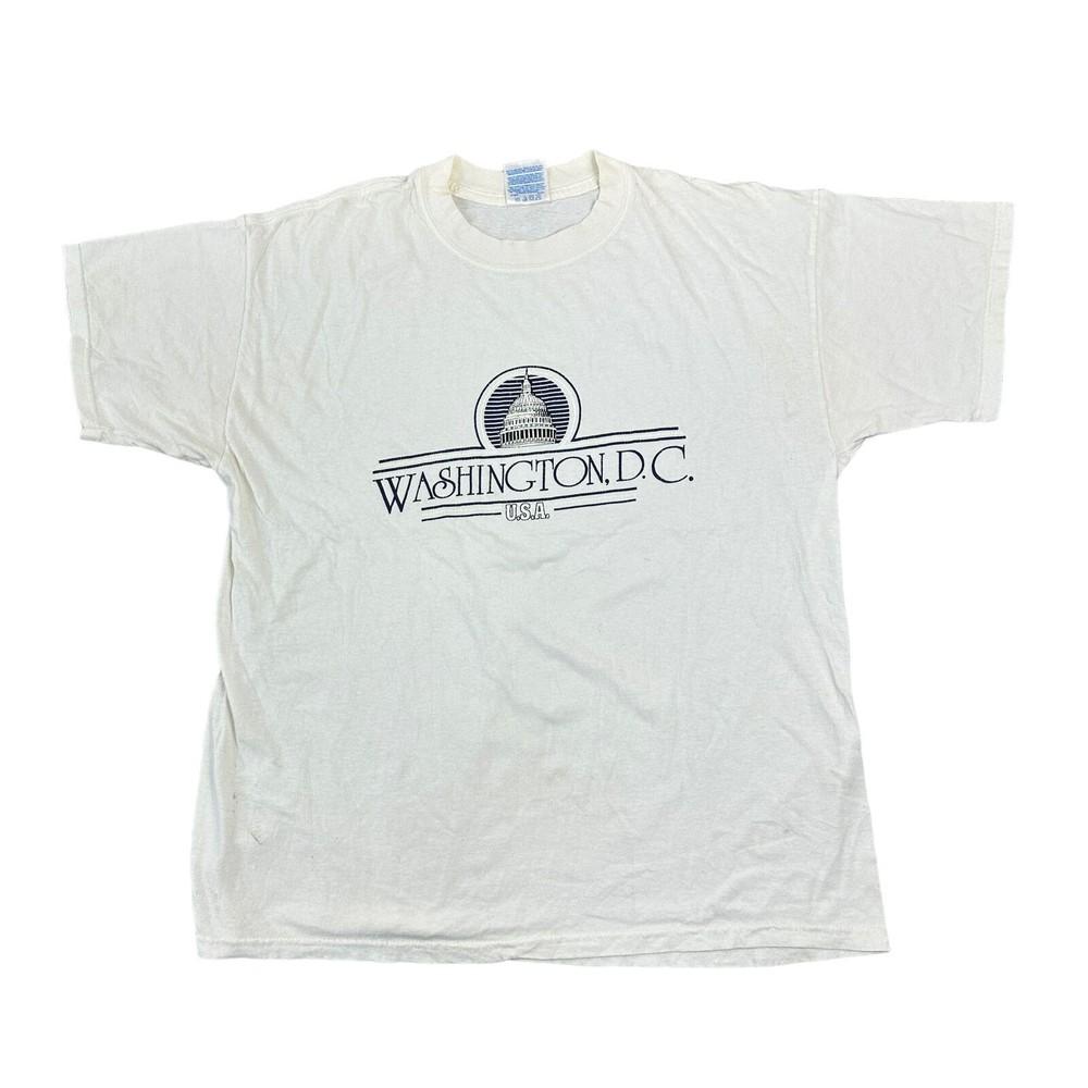 

Vintage Graphic Print T-shirt Spell Out Washington White Mens XL