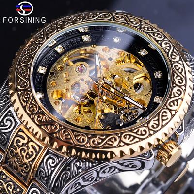 Mechanische Herrenuhr Automatik Herren Armbanduhr Luxus Edelstahl Skelettuhren Gold