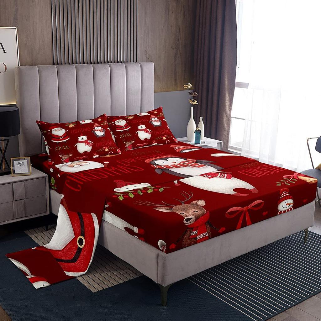 Christmas Theme Pattern Mattress Four-Piece Bedding Set Bedroom Dormitory Bedding Decoration
