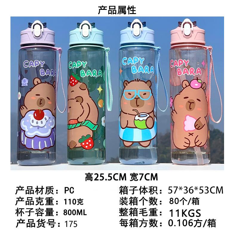 Hot-selling Water Bottle Children's Cartoon Transparent Medium Cup Elastic Cover Suction Nozzle Water Cup with Anti-drop Portable Rope Kettle Gift Cup