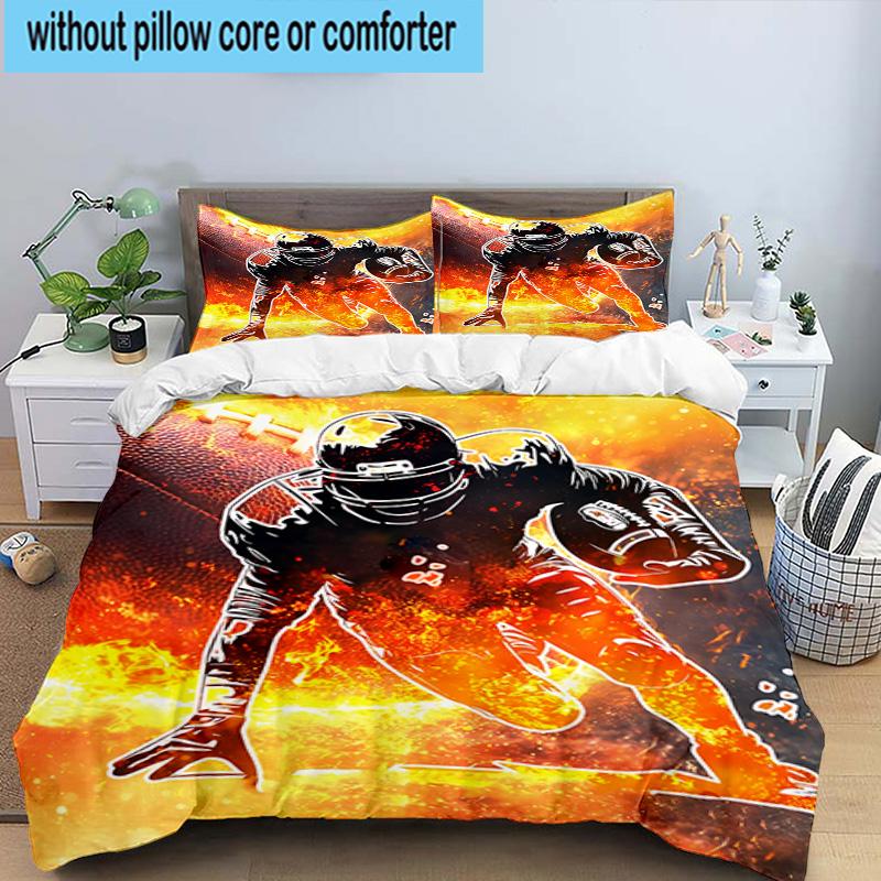 3PCS Football Player In Flames 3pcs Bedding,Including 3PCS Duvet Cover And 2pcs Pillowcases Perfect for Christmas,Ideal for Bedroom, Dormitory