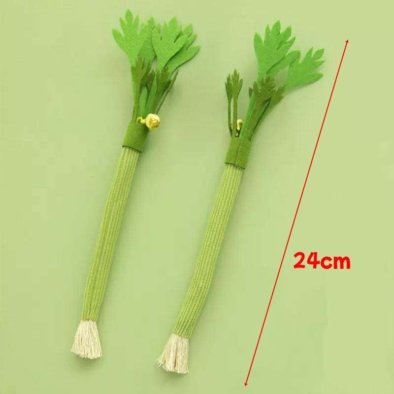Simulation Celery Cat Chew Toys with Sound Bell, Cat Teeth Cleaning Toy Interactive Self Playing Catnip Molar Stick Pet Supplies