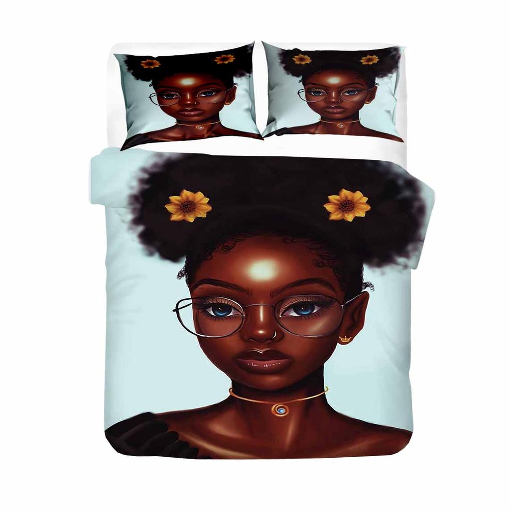 Comforter Fashion Girls Beddings Adults Bedroom Comforter Set Twin Size135X200 Single Bedclothes African Girl Bad Set