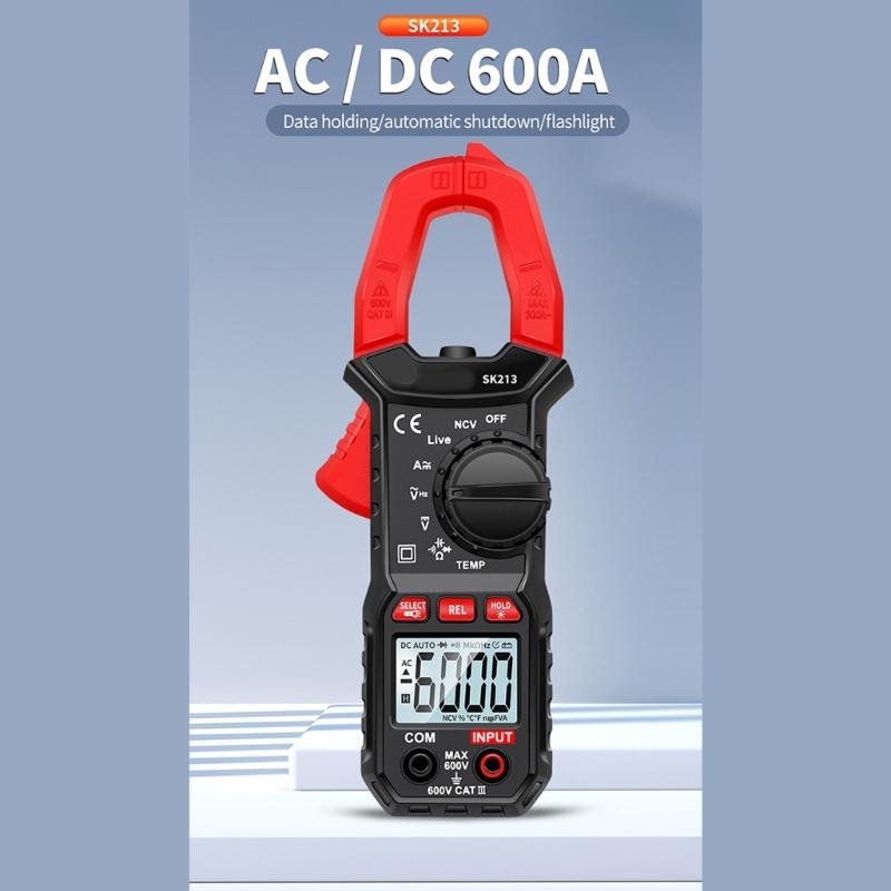 SK213 Digital Meter 600A Clamp Multimeter with 25mm Large Jaw Opening for Home Circuit Testing No Battery Included