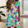 Oversized Women V Neck Short Sleeve Dress Ethnic Flower Printed Flowy Dress For Village Tour And Daily Commute