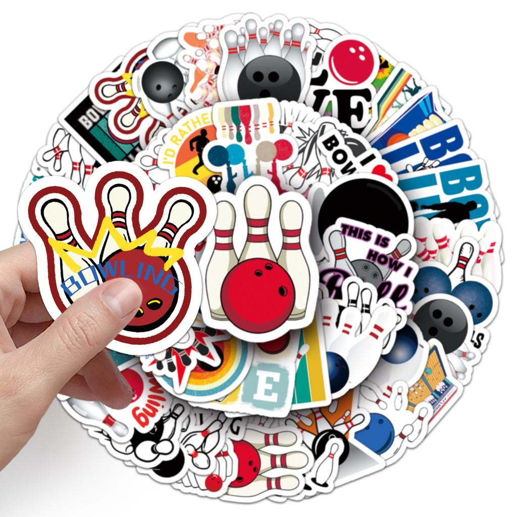 50pcs Bowling Cartoon Graffiti Sports Stickers: DIY Waterproof for Bottles & Suitcases