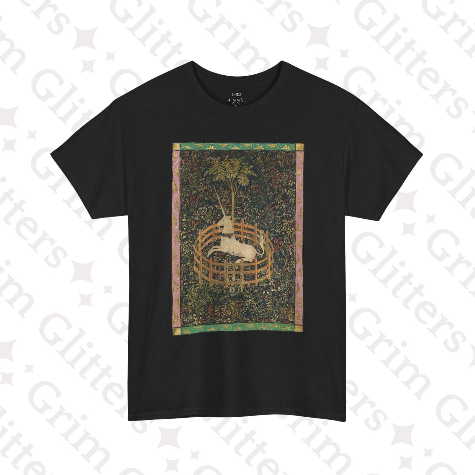 Unicorn in Captivity T-Shirt: The Cloisters Tapestry, Medieval Millefleurs Unisex Tee S