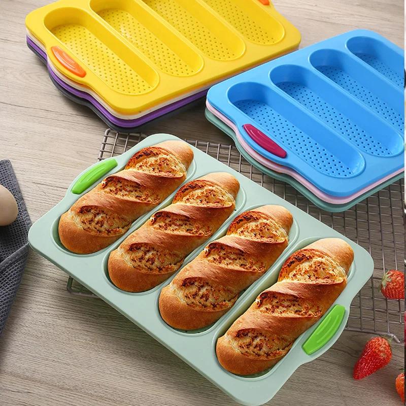 1PCS 4 Grids Silicone Mold French Bread Baking Mold Bread Baking Tray Nonstick Cake Baguette Mold Pans Bread Baking Tools