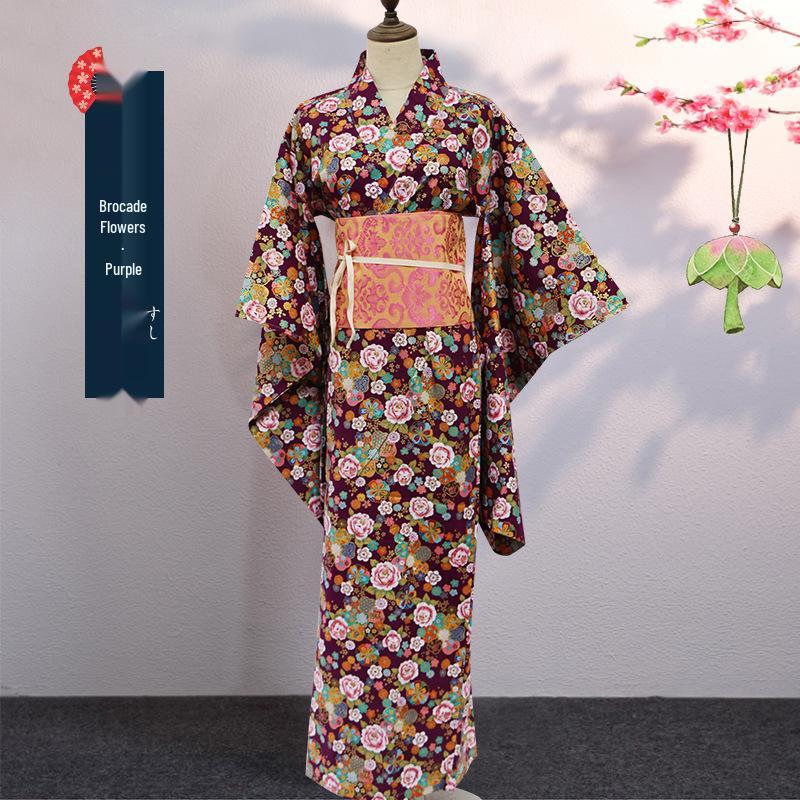Japanese Wafu Hot Stamped Cotton Kimono for Girls - Bathrobe, Cosplay, Stage, or DIY Props