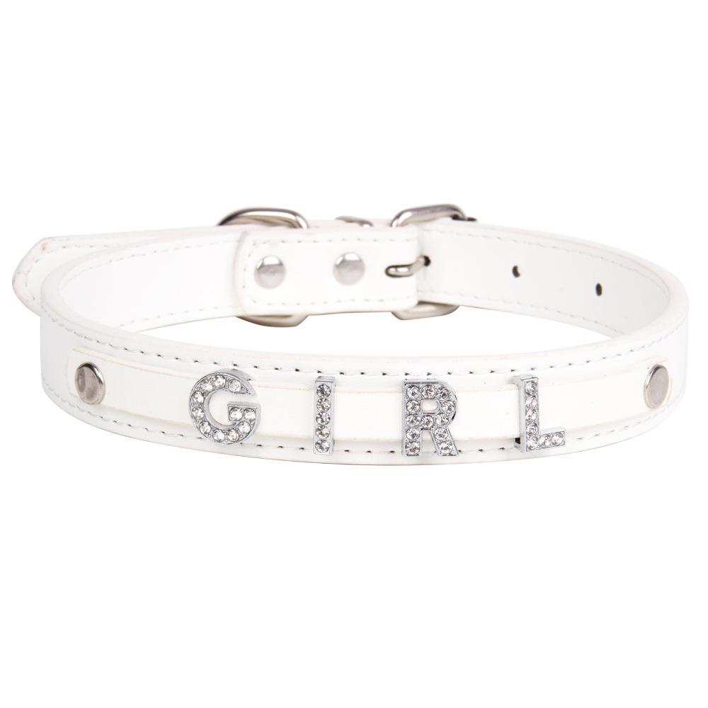 Glowing Rhinestone Pet Collar: PU Leather DIY Name Necklace for Cats & Dogs