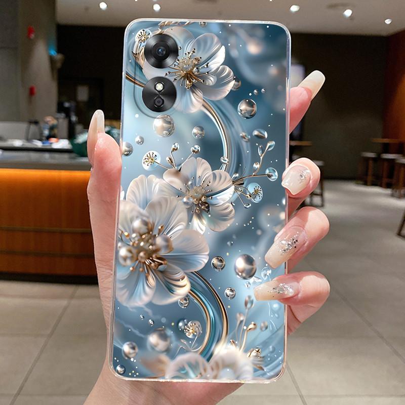 For Oppo A17 A17K Case CPH2477 CPH2471 Clear Aesthetic Luxury Butterfly Flowers Soft Silicone Casing OppoA17 OppoA17K Phone Case
