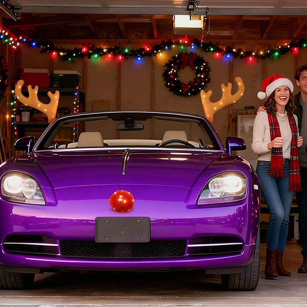 Car Decoration Christmas Deer Antler Car Reindeer Antlers Christmas Decor Light Up Antler Set Roofs Tops Reindeer Decoration