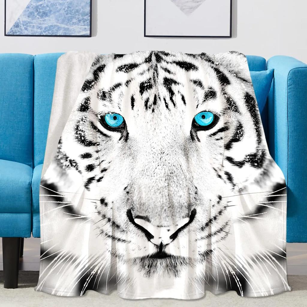 Coperta Plaid Tigre Bianco Morbida Accogliente Calda Coperta in Flanella Tigre Bianco Siberiano Sotto La Notte Stellata Blu Coperte per Divano Letto