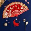 Pocket Fan Handheld Vintage Style Bright Color Exquisite Pattern Fine Workmanship Ultralight Collapsible Cloth Retro Chinese Folding Photography Prop