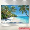 2D Exotic Island Tapestry, Palm Trees and Crystal Blue Ocean Beach Scenery Wall Hanging