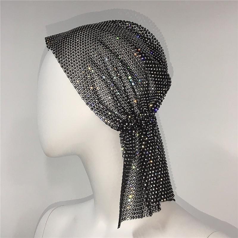 Womens Elastic Rhinestone Pirate Hat Long Tail Headscarf Music Performance Unisex Headwear