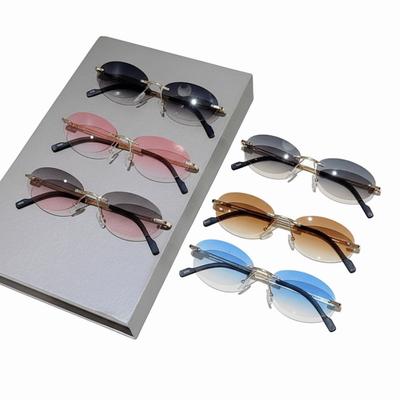 Rimless Design Oval Sunglasses UV400 Protection Shades Fashion Eyeglasses  for Women & Men