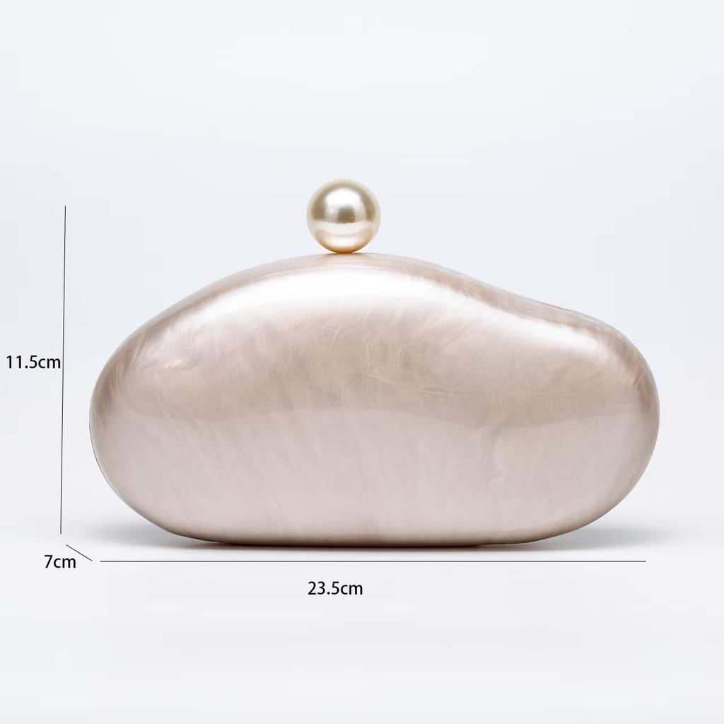 Shell Clutch Bag Acrylic Pearl Color Purse Women Wedding Evening Party Cute Ivory Pearl Coffee Color Handbag New 2025