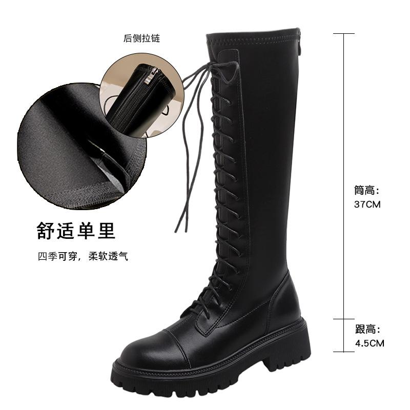 

British style inner heightening boots leather Martin boots knight boots tall lace-up round head platform women s boots long boots women s velvet 34