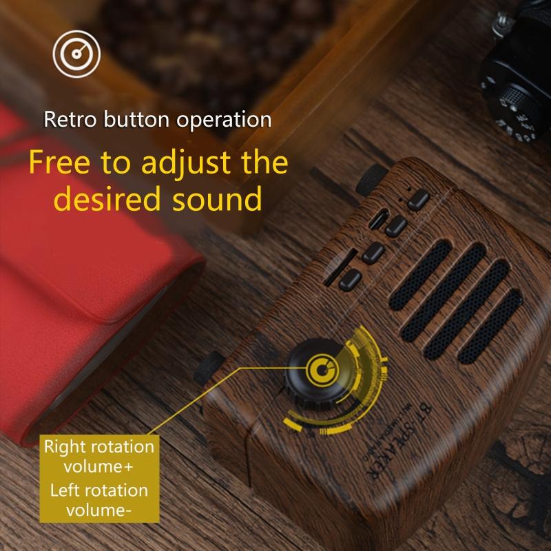 Outdoor Portable Wireless Vintage Stereo Speaker with 1200mAh Capacity Battery Long Battery Life FM Radio TF Card Player