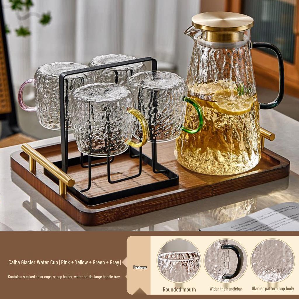 Luxury Glacier Glass Pitcher & Cup Set for Living Room - Elegant Cold Water Drinkware