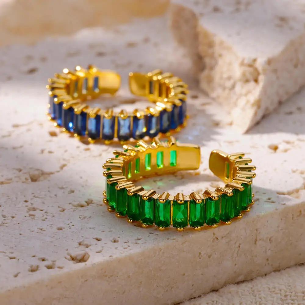 925 Sterling Silver Colored Cubic Zircon Square Rings for Women Men Gold Color Crystal Wedding Ring Luxury Jewelry Gift