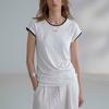 Cool Knitted Lyocell Linen T-Shirt Commuter Shirt Women's Summer Elastic Slim Short Sleeve Design Contrasting Top