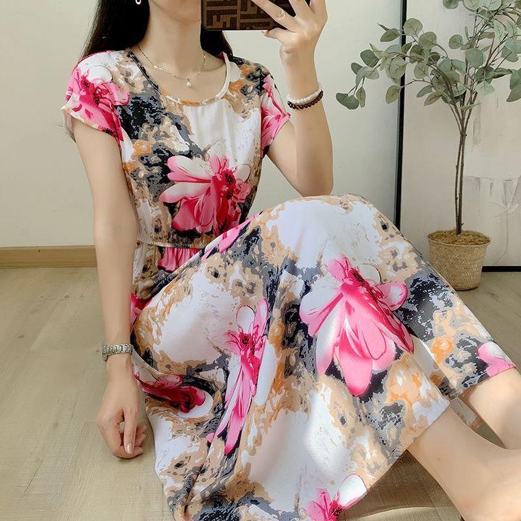 Свободное и обтягивающее хлопково-шелковое платье с короткими рукавами для летней — фото 5