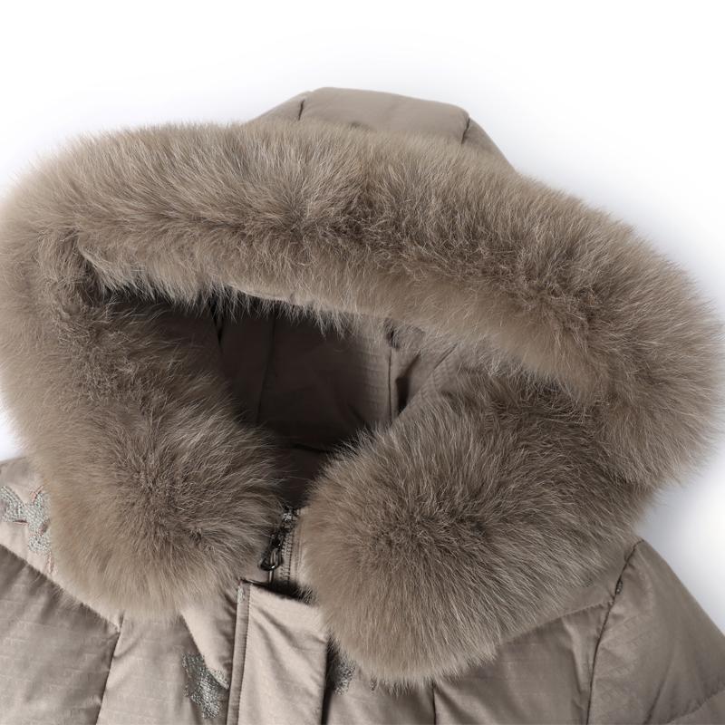 Real Fur Collar Middle-aged Women's Winter Down Coats Hooded Plus Size XL-6XL Embroidery White Duck Down Jackets for Women Thick Warm Parkas