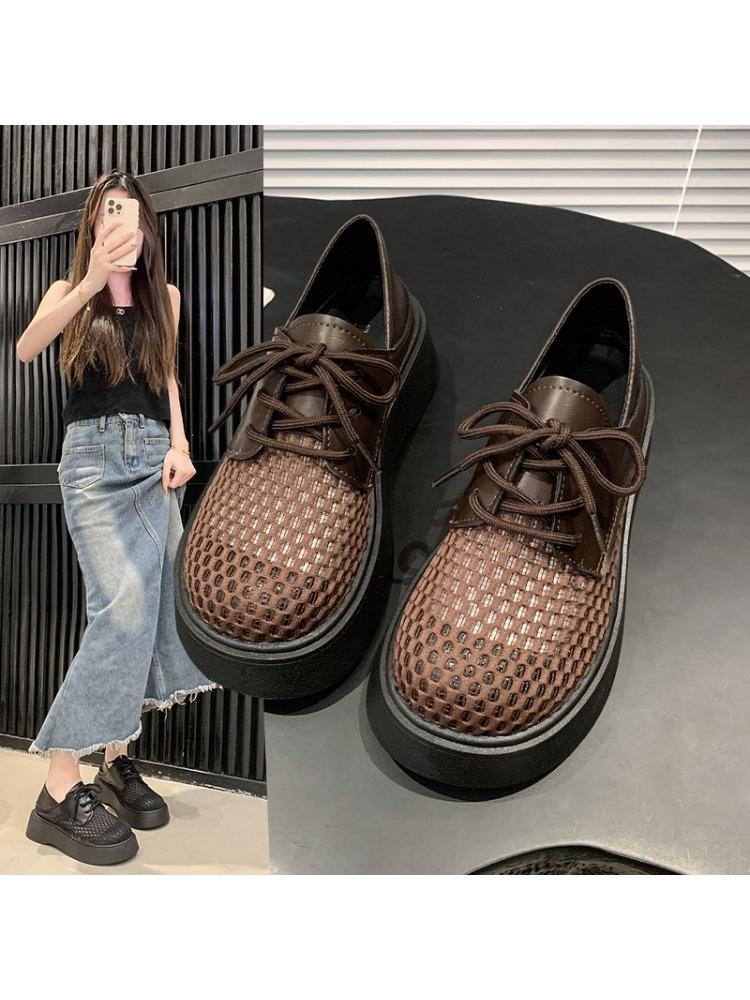 

Fashion Heightened Platform Two-Wear Breathable Mesh Loafers Women s 2025 Summer New Soft Sole Sandals 40 коричневый